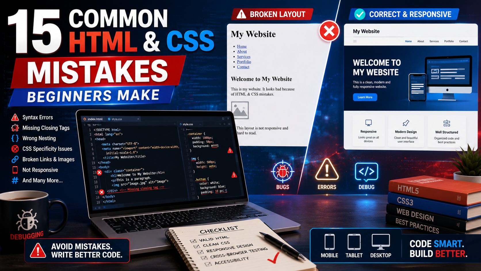 15 Common HTML and CSS Mistakes Beginners Make (And How to Avoid Them)